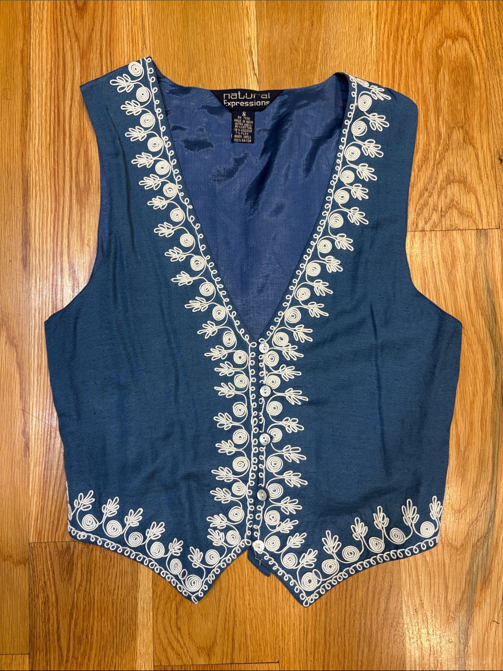 Vintage Natural Expressions Embroidered Vest, Size Small